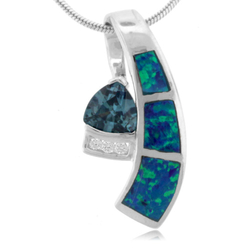 Trillion Cut Alexandrite and Blue Opal .925 Silver Pendant