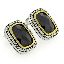 Black Onyx 2 Tone Sterling Silver Earrings