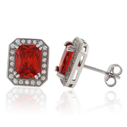 Square Cut Mexican Cherry Opal Silver Studs