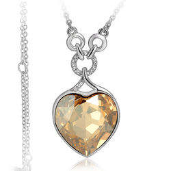 Gorgeous 18K White Gold Plated Amber Heart Swarovski Necklace