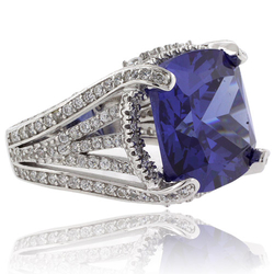 Huge Cushion Cut Tanzanite Sterling Silver Ring