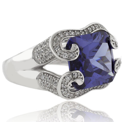 Huge Emerald Cut Tanzanite Sterling Silver Ring