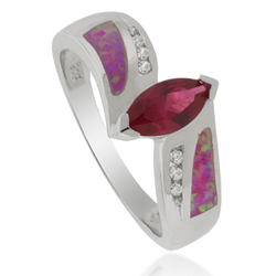 Pink Australian Opal and Ruby .925 Silver Ring