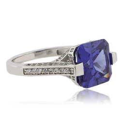 Princess Cut Tanzanite Sterling Silver Ring