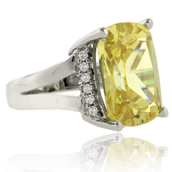 Radiant Cut Yellow Citrine Silver Ring