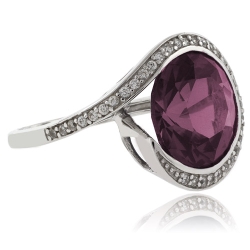 Anillo Redondo de Alejandrita en Plata Fina .925 ( Morado/Rosa )