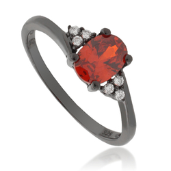 Engagement Fire Opal .925 Black Silver Ring