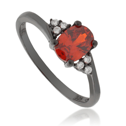 Anillo de Plata Oxidada con Ópalo de Fuego