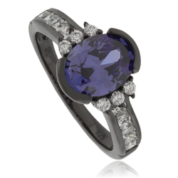 Tanzanite Oval Cut Stone Black Silver Ring