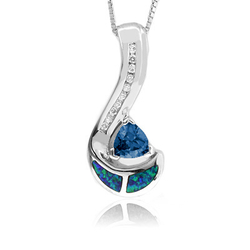 Trillion Cut Alexandrite and Australian Opal Pendant in Sterling Silver