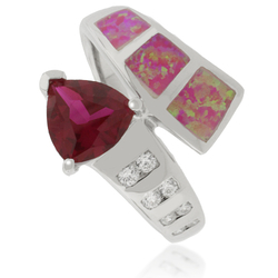Beautiful Trillion Cut Ruby and Opal Silver Ring