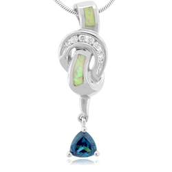 Trilion Cut Alexandrite and White Opal .925 Silver Pendant