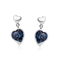 Heart Shaped Blue Swarovski Drop Earrings