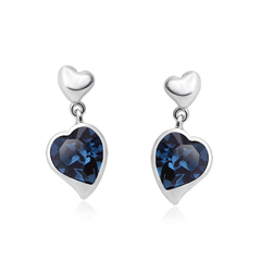 Aretes Color Azul en Forma de Corazón de Swarovski