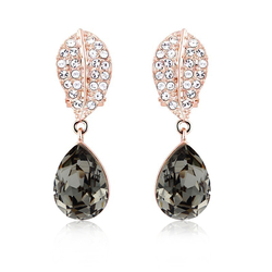 Gorgeous 18k Rose Gold Plated Swarovski Earrings Black Diamond Color