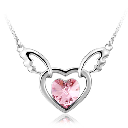 Pink Rhodium Plated Swarovski Crystal Heart Shaped Necklace