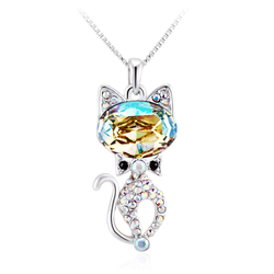 Yellow Rhodium Plated Swarovski Crystal Cat Shaped Necklace