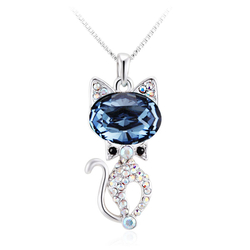 Blue Sky Rhodium Plated Swarovski Crystal Cat Shaped Necklace