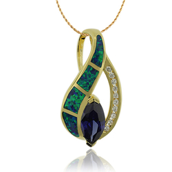 Gold Plated Pendant With 1 Great Tanzanite stone in Marquise Cut and Australian Opal