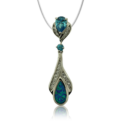 Beautiful Blue Topaz and Australian Opal Silver Pendant