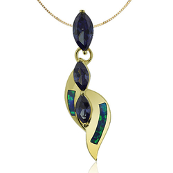 Gold Plated Pendant With 3 Tanzanite stones in Marquise Cut and Australian Opal