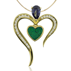 Beautiful Gold Plated Pendant With Tanzanite in Drop Cut and Heart Shape Australian Opal