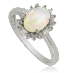 Beautiful White Opal Ring with Simulated Diamonds in Sterling Silver
