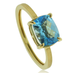 Hermoso Anillo de Oro de 14K con Piedra Preciosa de Topacio Azul Genuino en Corte Rectangular
