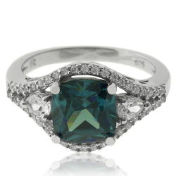 Elegant Sterling Silver Ring With Alexandrite Gemstone and Zirconia