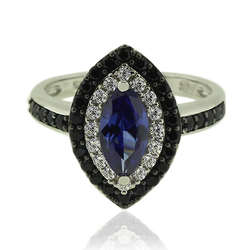 Silver Ring With Marquise Cut Tanzanite Gemstone and Zirconia.