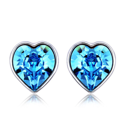 Aretes Azules de Swarovski con Rodio En Forma De Corazón