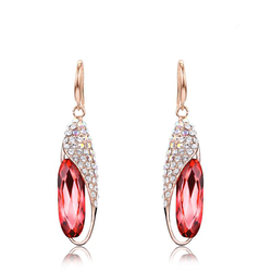 Aretes de Cristal Swarovski En Forma de Semilla Color Rosa con Dorado