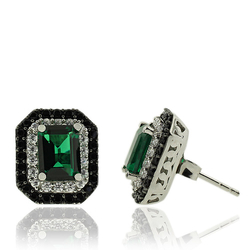 Aretes de Plata de Ley Con Esmeralda y Zirconia