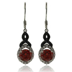 Beautiful Silver Earrings With Zirconia and Fire Opal Gemstones In Round Cut