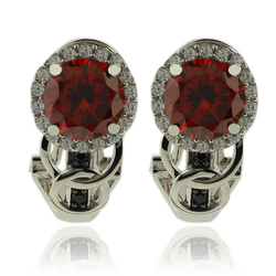 Beautiful Silver Earrings With Fire Opal Gemstone In Round Cut and Zirconia