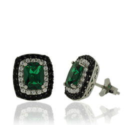 Sterling Silver Earrings With Emerald Gemstones With Zirconia