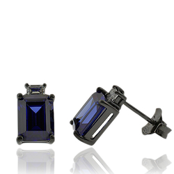 Black Silver & Tanzanite Earrings in Emerald cut