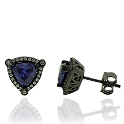 Black Silver & Tanzanite Earrings in Trillion Cut.