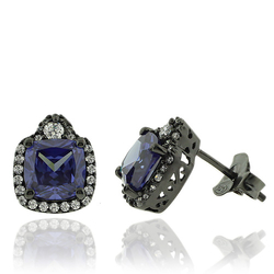 Black Silver & Tanzanite Earrings with Zirconia Gemstones.