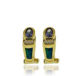 Gold Plated Earrings With Tanzanite and Australian Opal