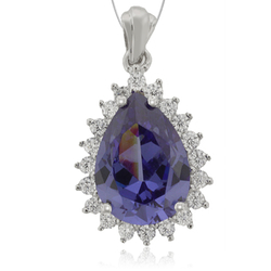 Silver Pendant with Tanzanite in Pear Cut and white Zirconias