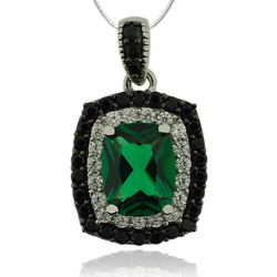 Sterling Silver Pendant With Emerald Gemstone and Zirconia.