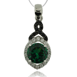 Beautiful Sterling Silver Pendant With Emerald Gemstone in Round Cut and Zirconia.