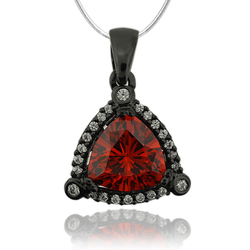 Beautiful Black Silver Pendant With Fire Opal In Trillion Cut.