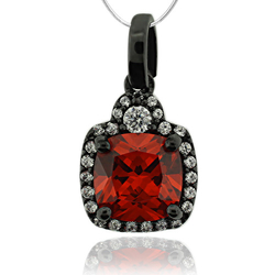 Black Silver Pendant With Fire Opal and Zirconia