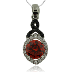 Beautiful Sterling Silver Pendant With Fire Opal Gemstone in Round Cut and Zirconia.