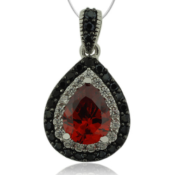 Sterling Silver Pendant With Fire Opal Gemstone in Drop Cut and Zirconia.