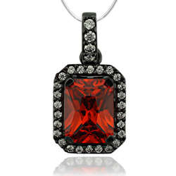 Black Silver Pendant With Fire Opal in Emerald Cut