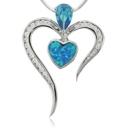 Pear Cut Blue Topaz Pendant with Blue Opal and Silver