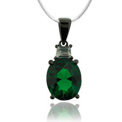 Black Silver Pendant With Oval Cut Emerald Gemstone